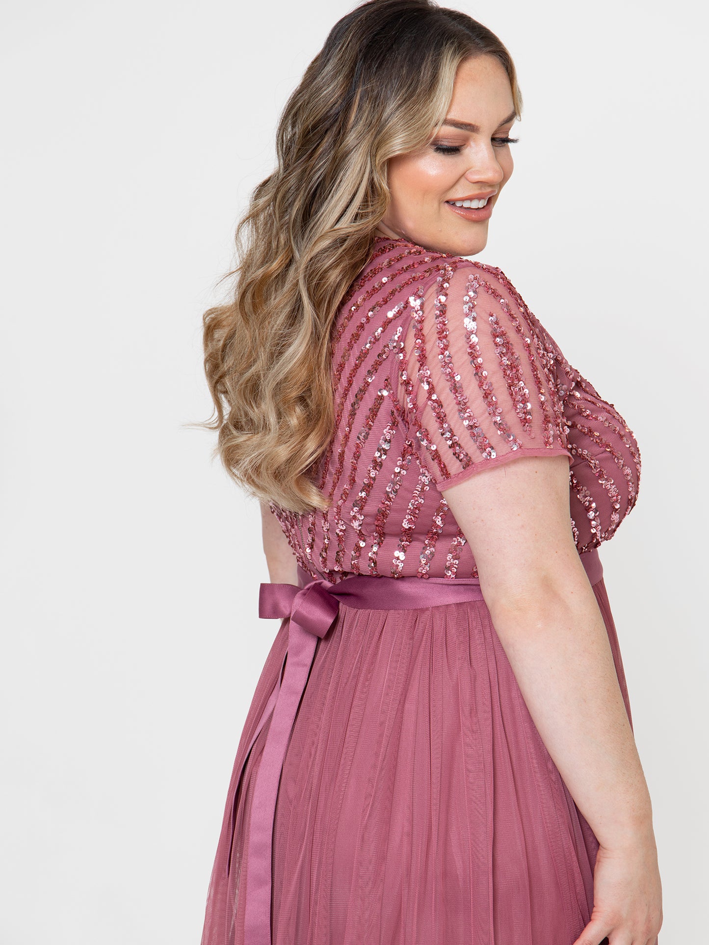 Maya Desert Rose Stripe Embellished Maxi Dress With Sash Belt