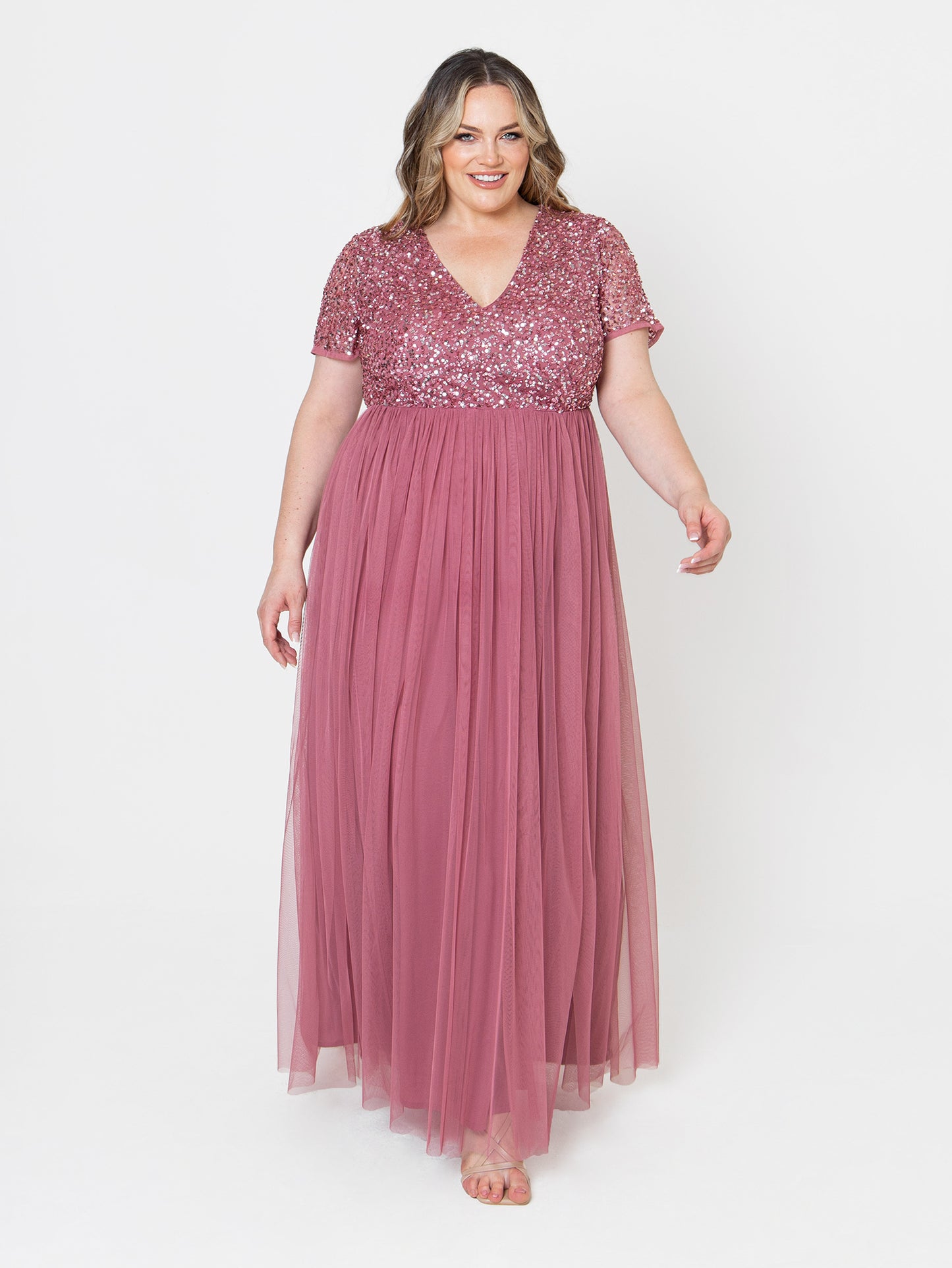 Maya Desert Rose Short Sleeve V Neckline Embellished Maxi Dress