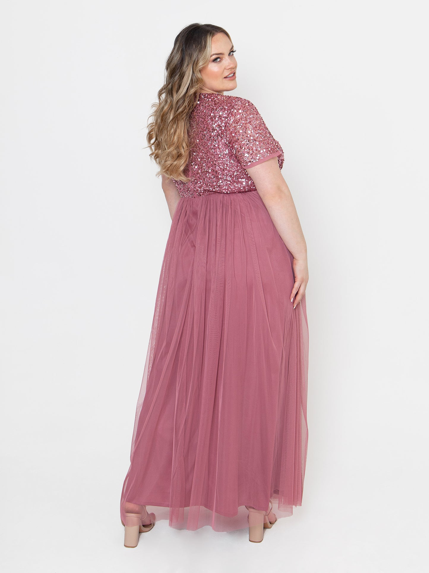 Maya Desert Rose Short Sleeve V Neckline Embellished Maxi Dress