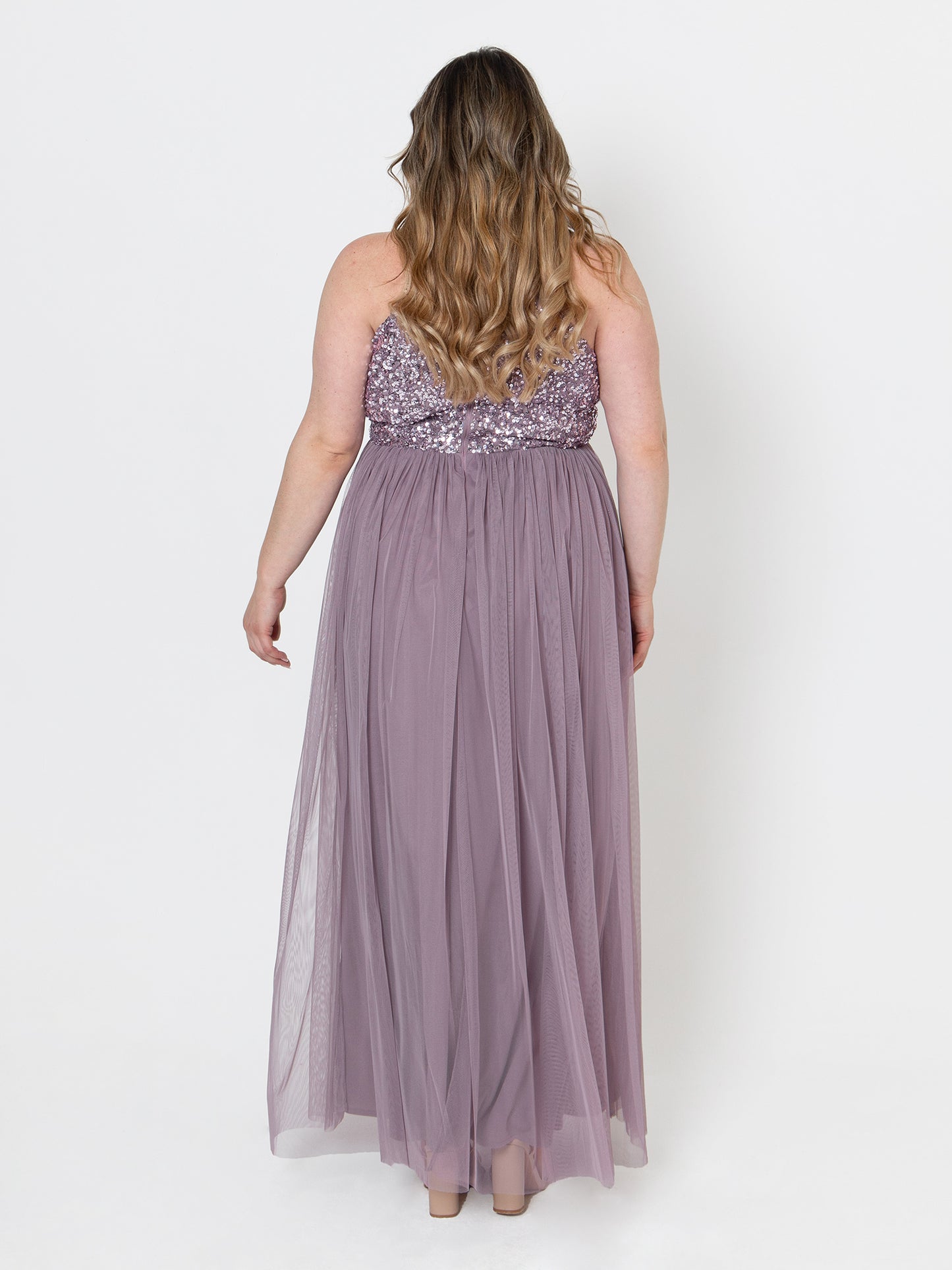 Maya Moody Lilac Embellished Halter Neck Maxi Dress