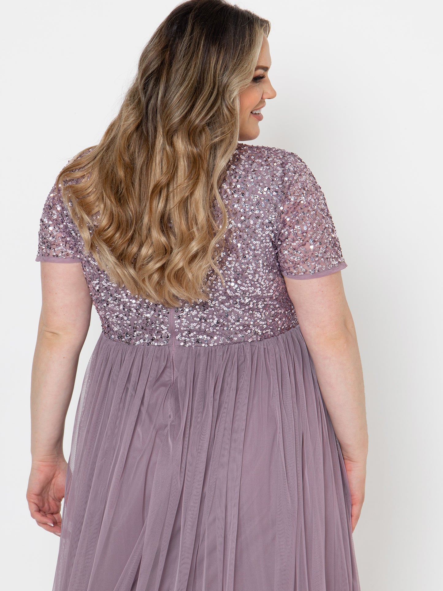 Maya Moody Lilac Short Sleeve V Neckline Embellished Maxi Dress