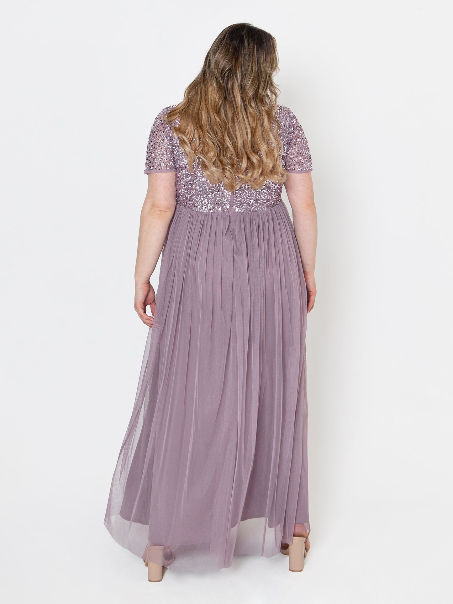 Maya Moody Lilac Short Sleeve V Neckline Embellished Maxi Dress