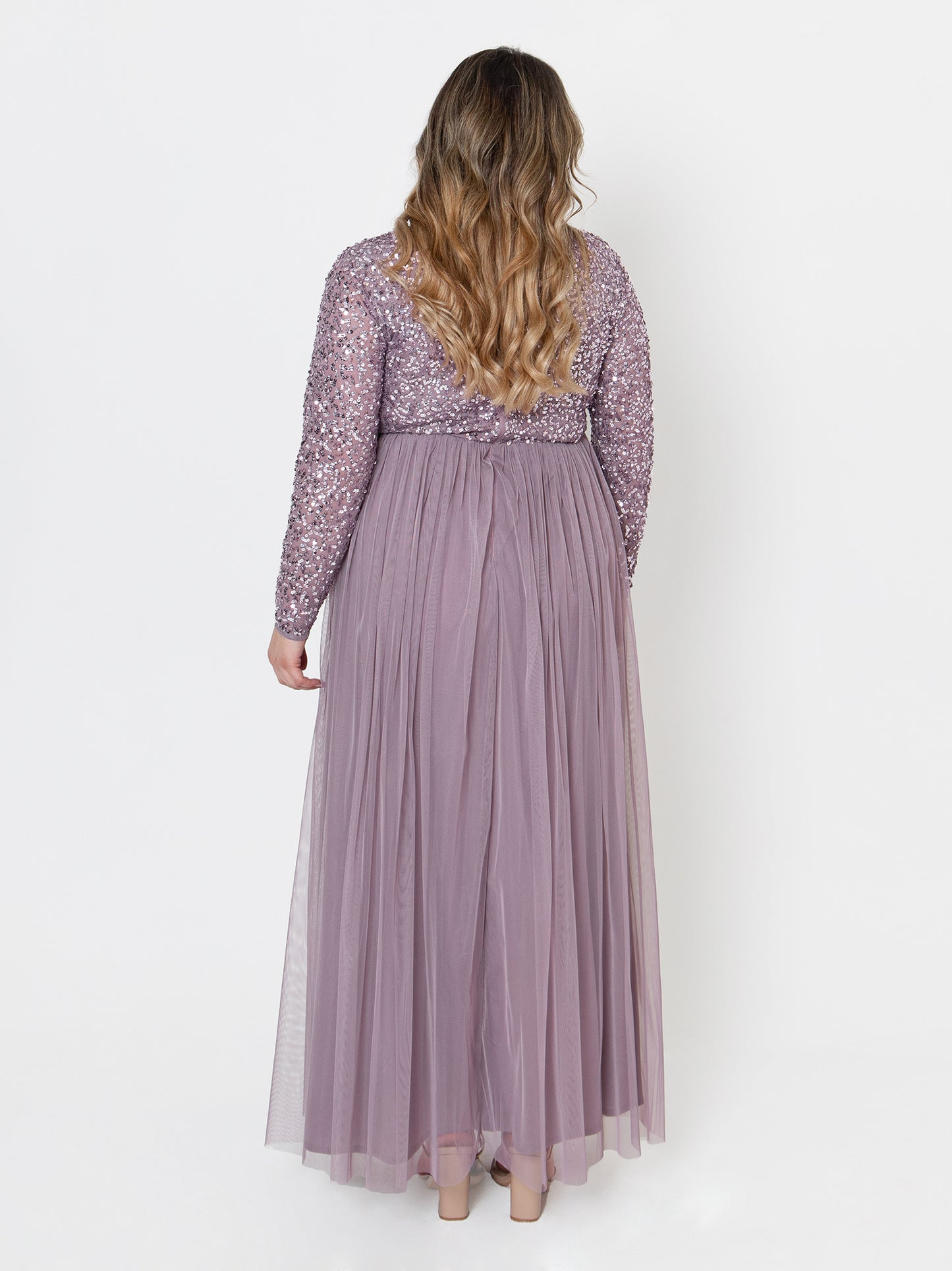 Maya Moody Lilac Embellished Long Sleeve Maxi Dress