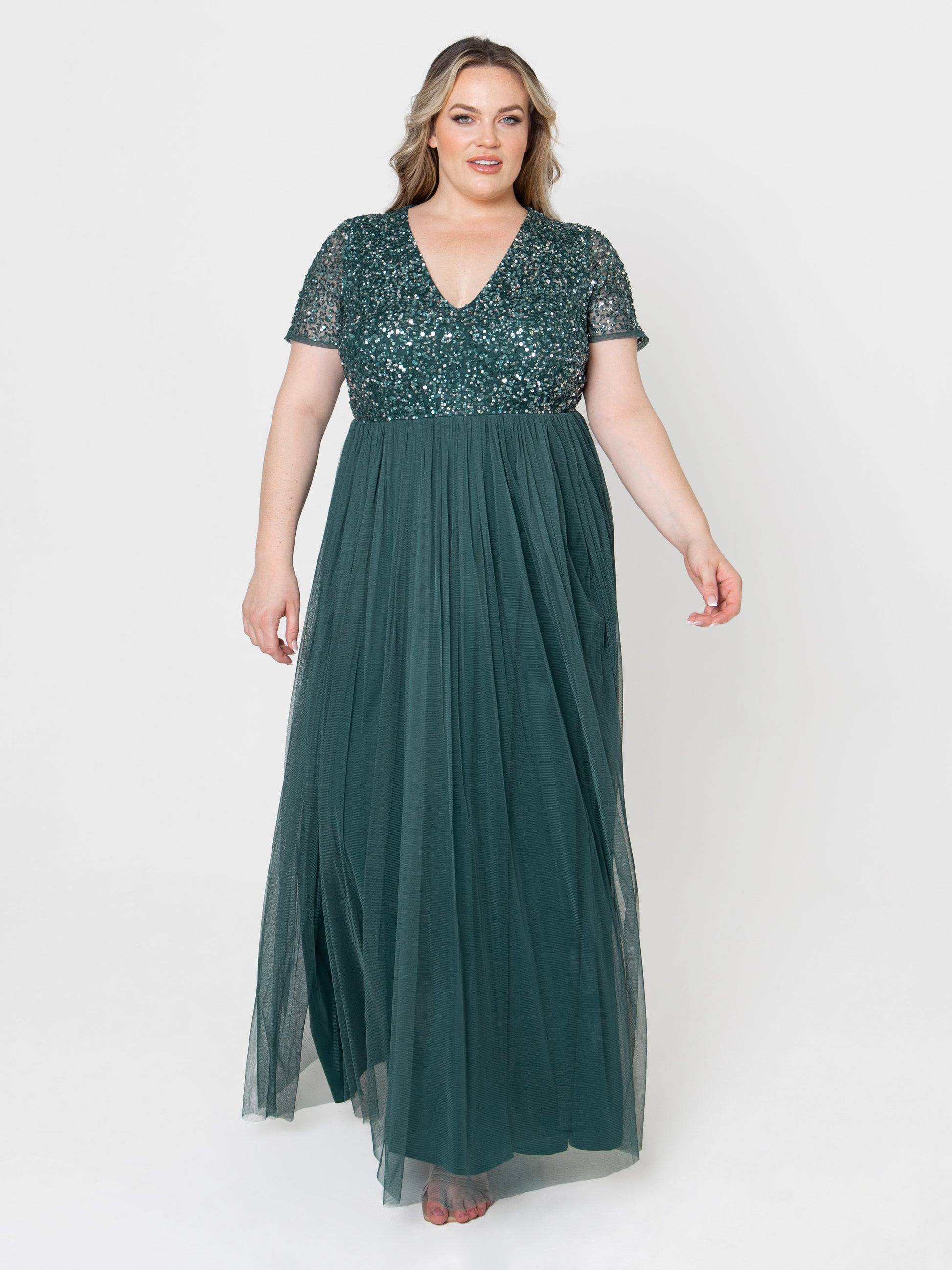Maya Emerald Green Short Sleeve V Neckline Embellished Maxi Dress Maya Deluxe Maya Emerald Green Short Sleeve V Neckline Embellished Maxi Dress Maya Deluxe