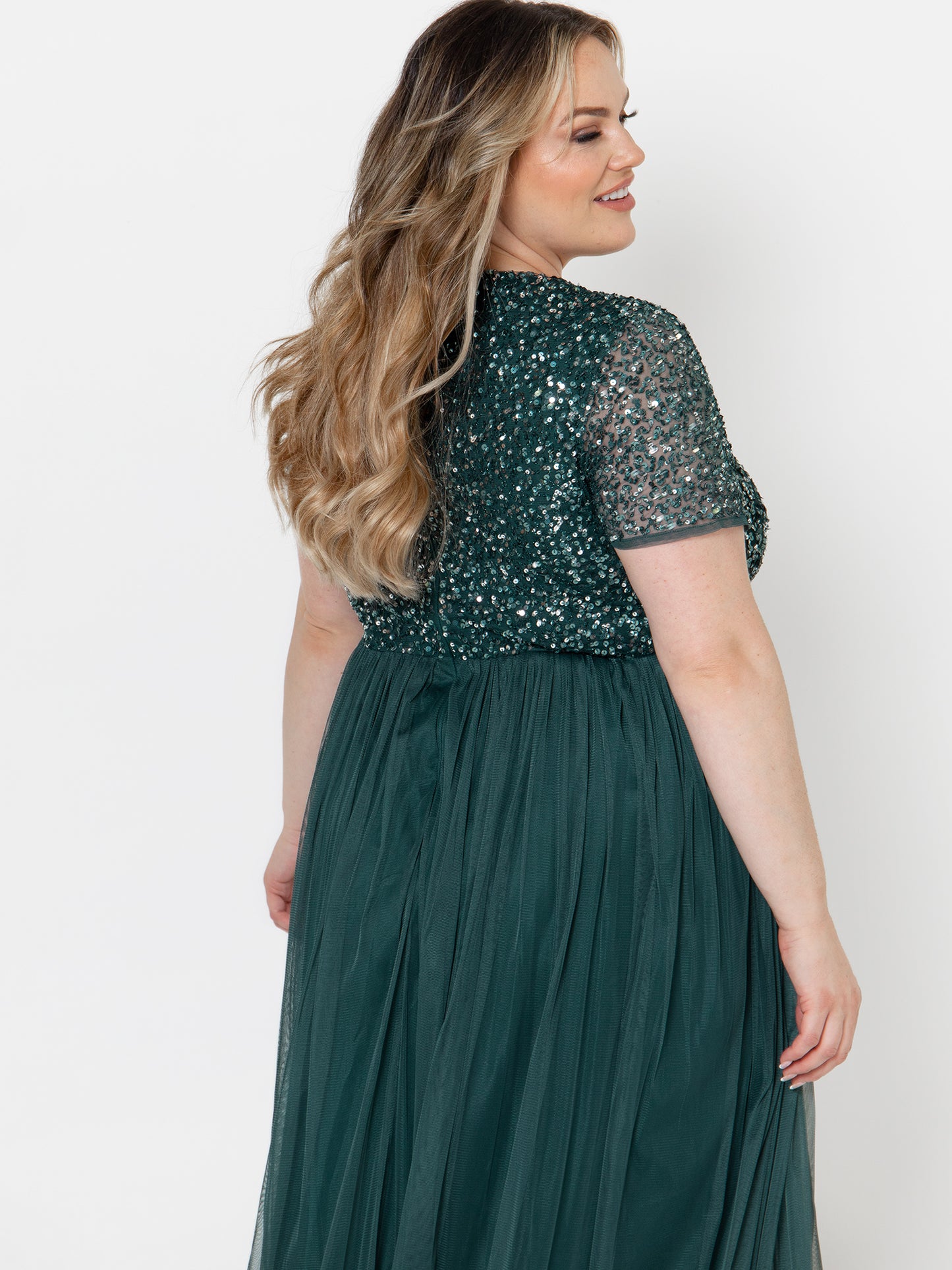 Maya Emerald Green Short Sleeve V Neckline Embellished Maxi Dress