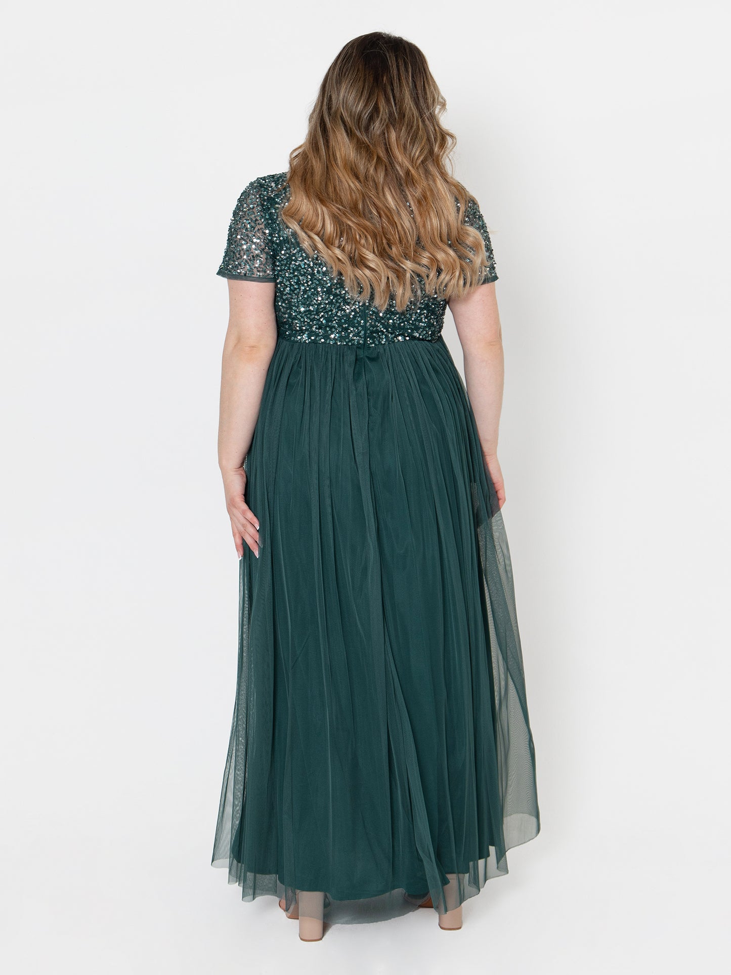 Maya Emerald Green Short Sleeve V Neckline Embellished Maxi Dress