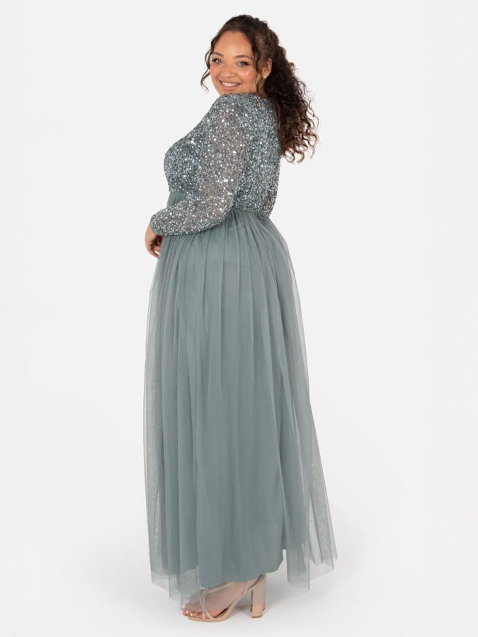 Maya Misty Green Embellished Long Sleeve Maxi Dress