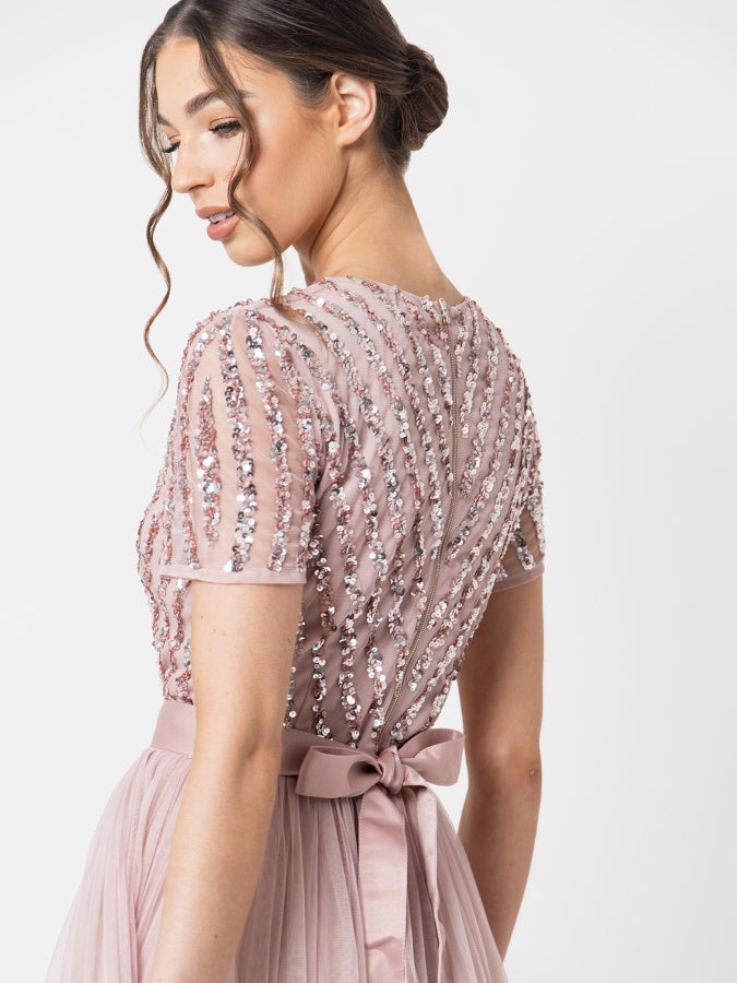 Maya Frosted Pink Stripe Embellished Maxi Dress With Sash Belt