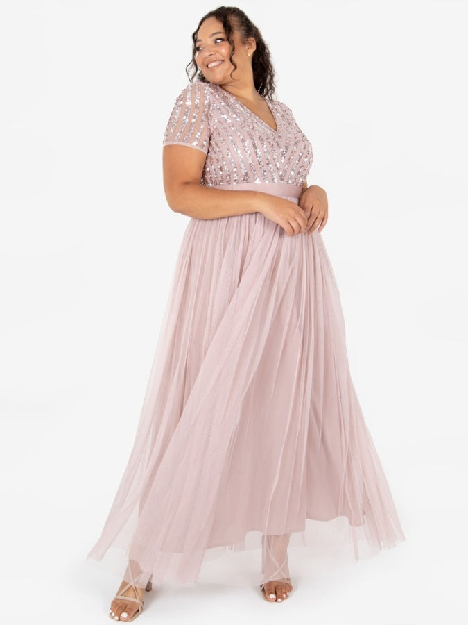 Maya Frosted Pink Stripe Embellished Maxi Dress With Sash Belt