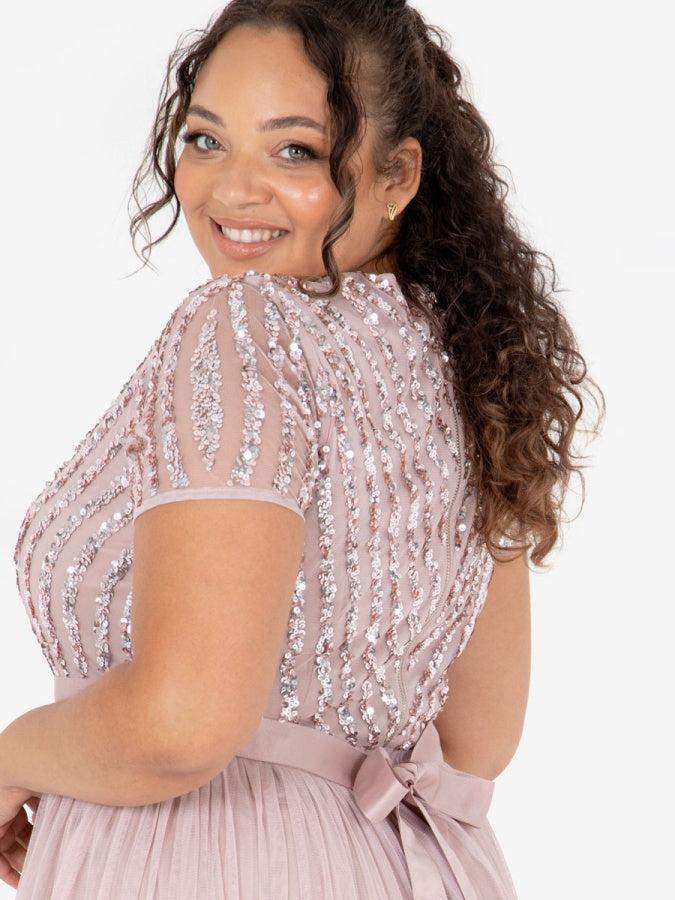 Maya Frosted Pink Stripe Embellished Maxi Dress With Sash Belt