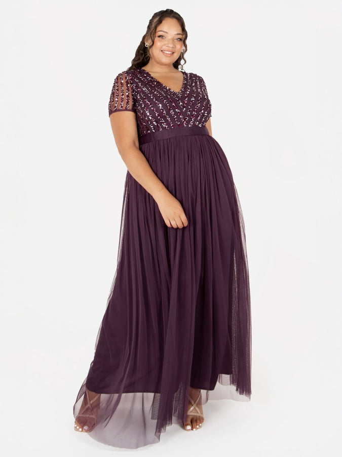 Maya Berry Stripe Embellished Maxi Dress With Sash Belt