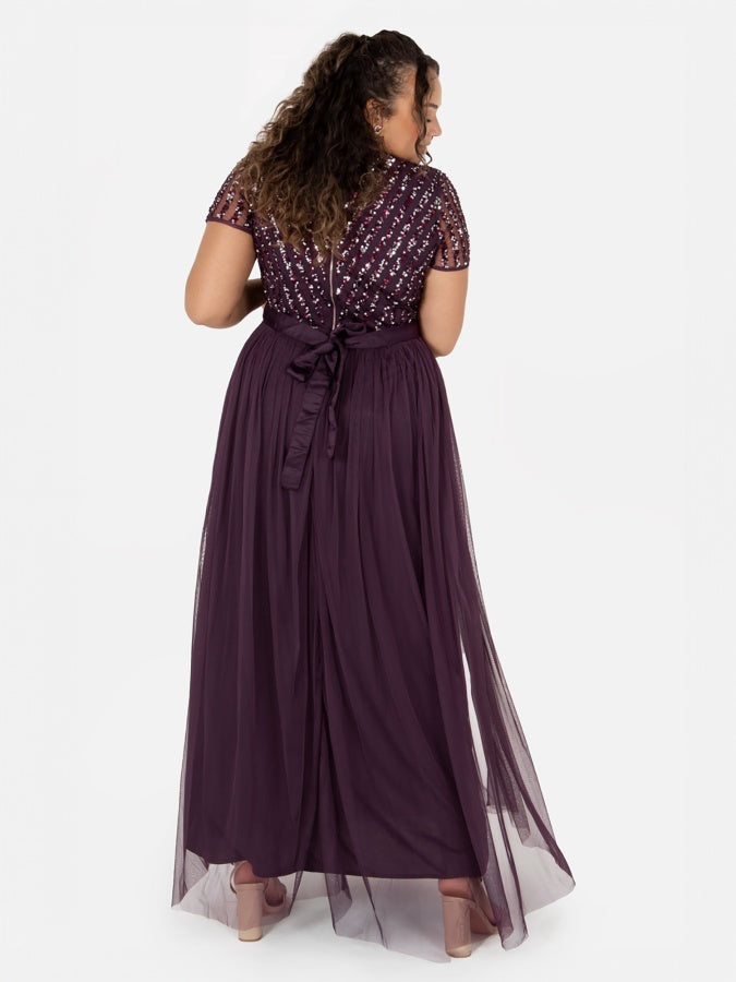 Maya Berry Stripe Embellished Maxi Dress With Sash Belt