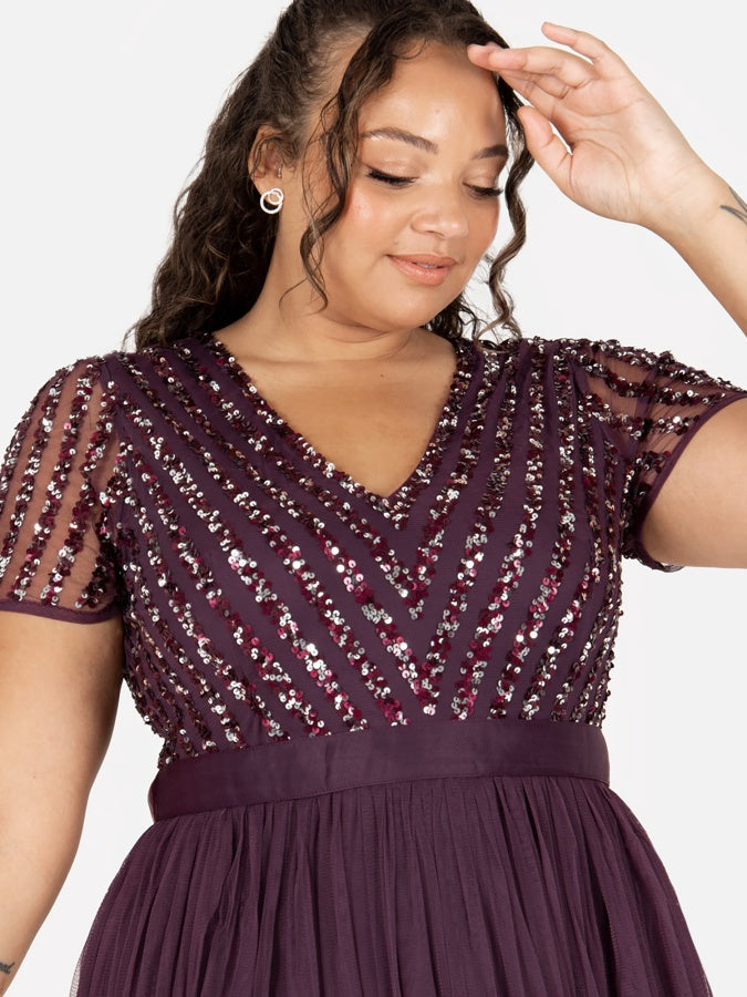 Maya Berry Stripe Embellished Maxi Dress With Sash Belt