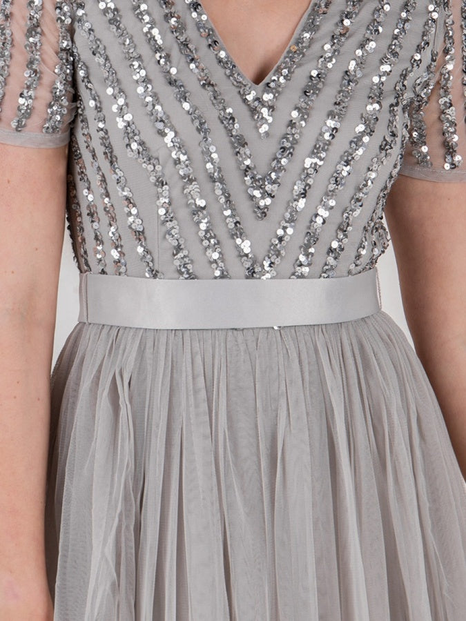 Maya Soft Grey Satin Sash Belt