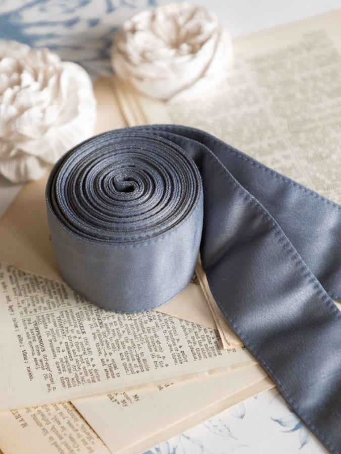 Maya Dusty Blue Satin Sash Belt
