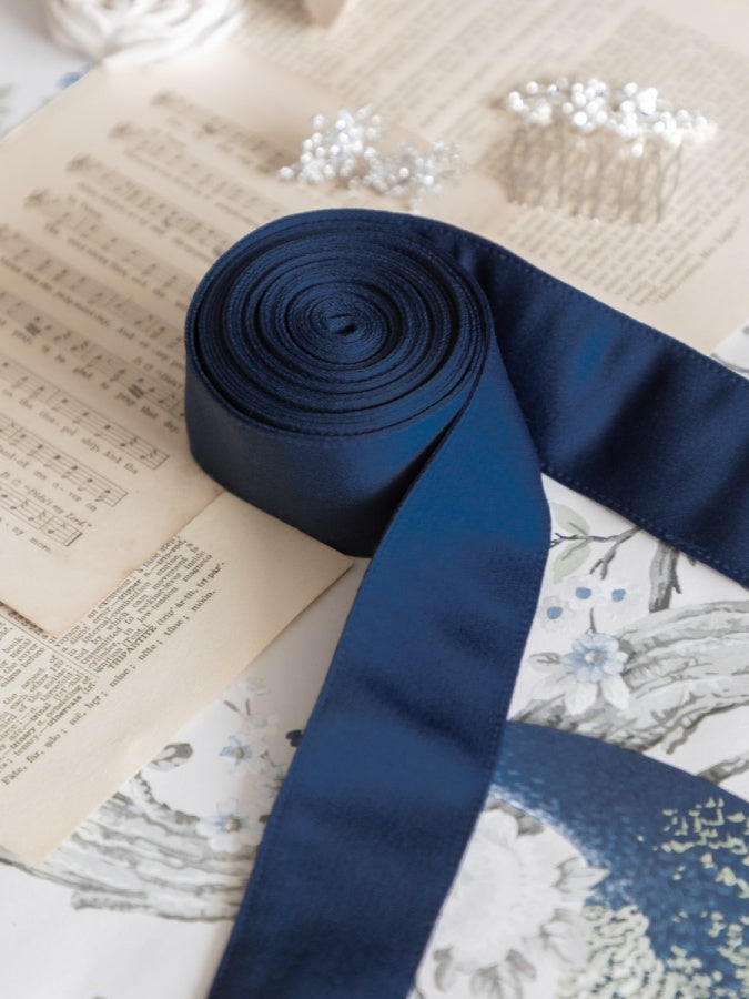 Maya French Navy Satin Sash Belt