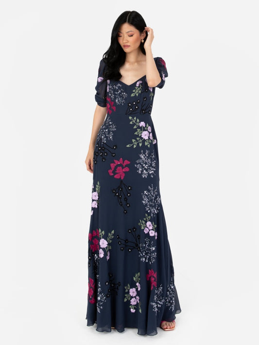 Maya Navy Embellished Sweetheart Neckline Maxi Dress