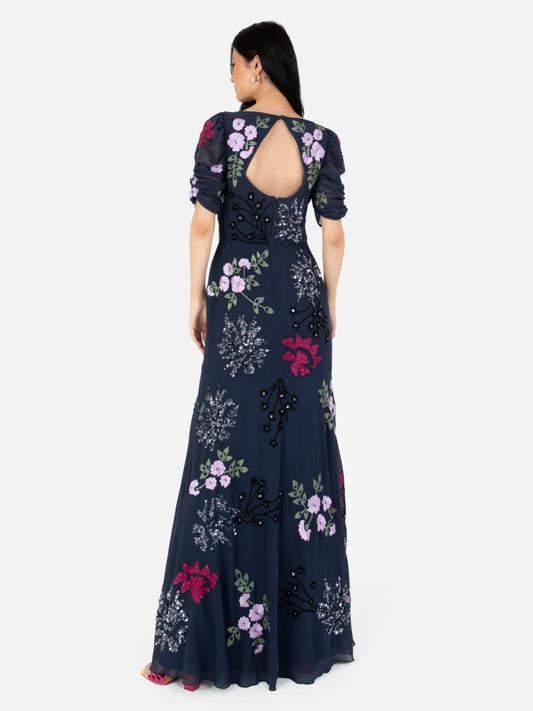 Maya Navy Embellished Sweetheart Neckline Maxi Dress