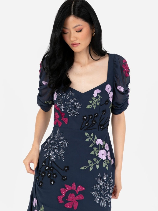 Maya Navy Embellished Sweetheart Neckline Maxi Dress