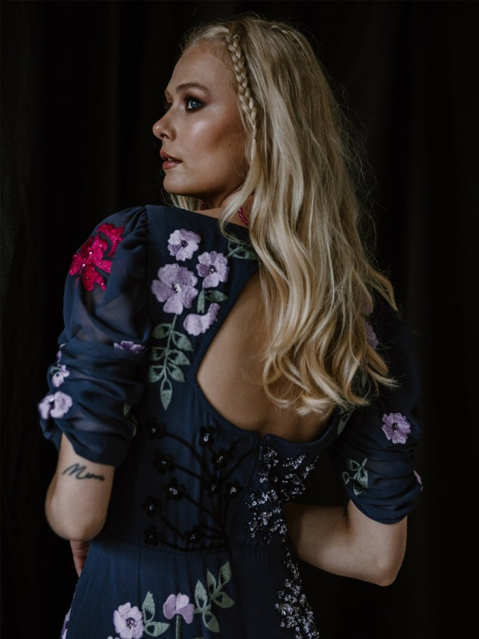 Maya Navy Embellished Sweetheart Neckline Maxi Dress