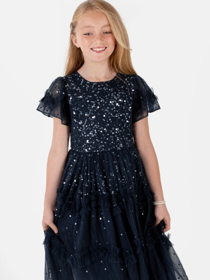 Mini Maya Navy Fully Embellished Midi Dress