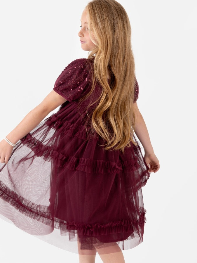 Mini Maya Red Square Neck Embellished Midi Dress