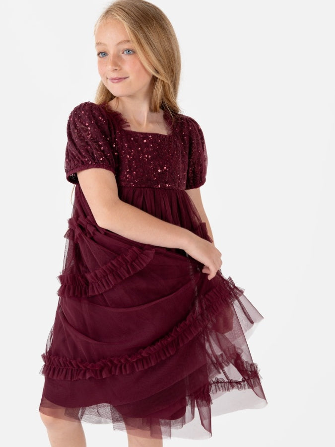 Mini Maya Red Square Neck Embellished Midi Dress