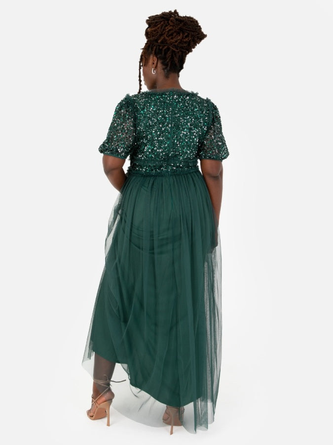 Maya Emerald Green Short Sleeve Embellished Maxi Dress
