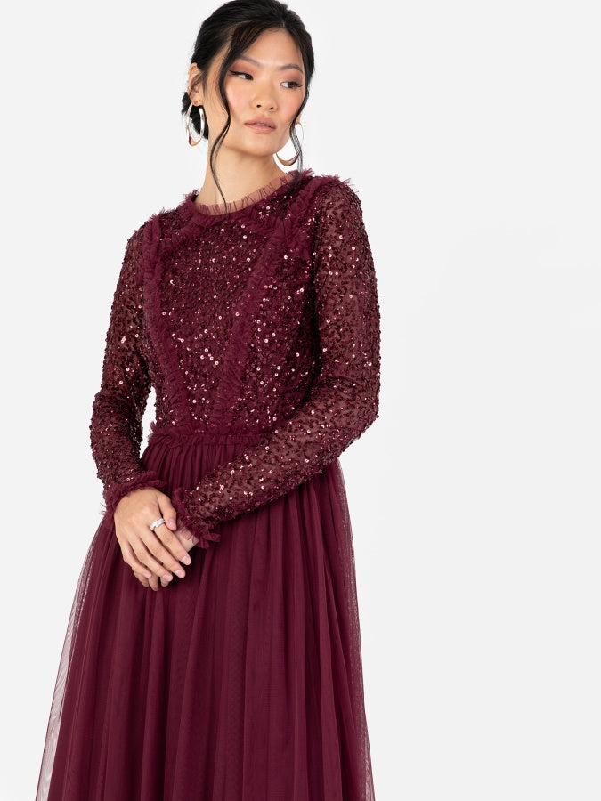 Maya Red Long Sleeve Embellished Maxi Dress