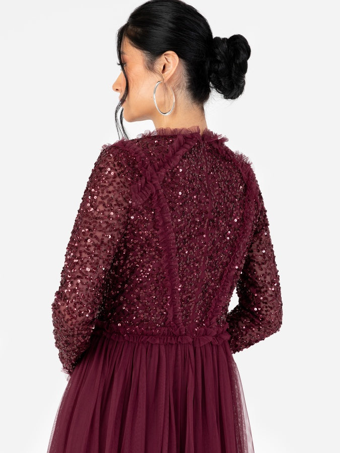 Maya Red Long Sleeve Embellished Maxi Dress