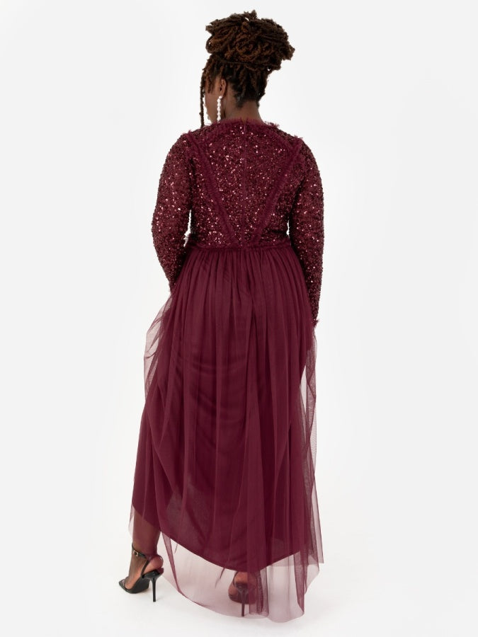 Maya Red Long Sleeve Embellished Maxi Dress – Maya Deluxe