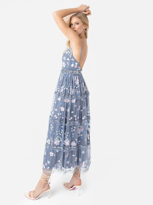 Maya Blue Floral Embellished Cami Midi Dress