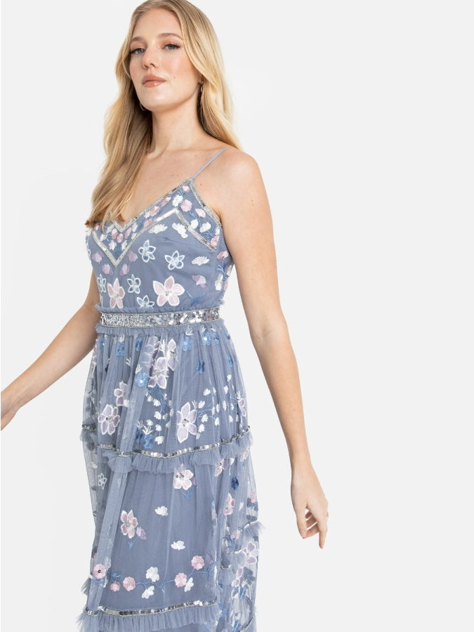 Maya Blue Floral Embellished Cami Midi Dress