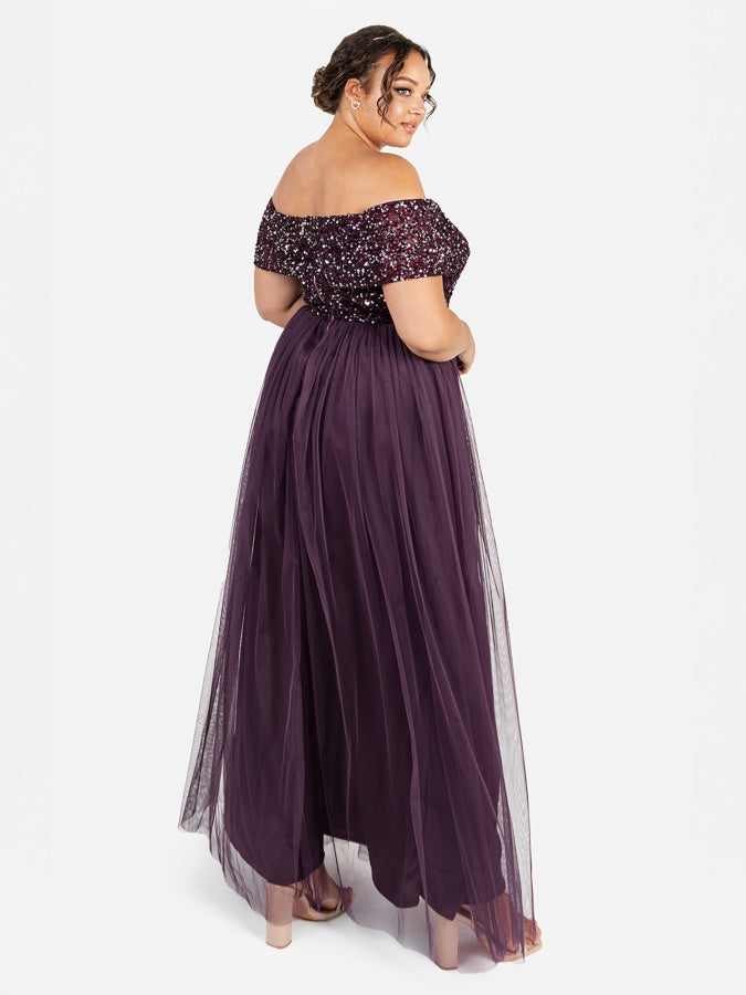 Maya Berry Bardot Embellished Maxi Dress