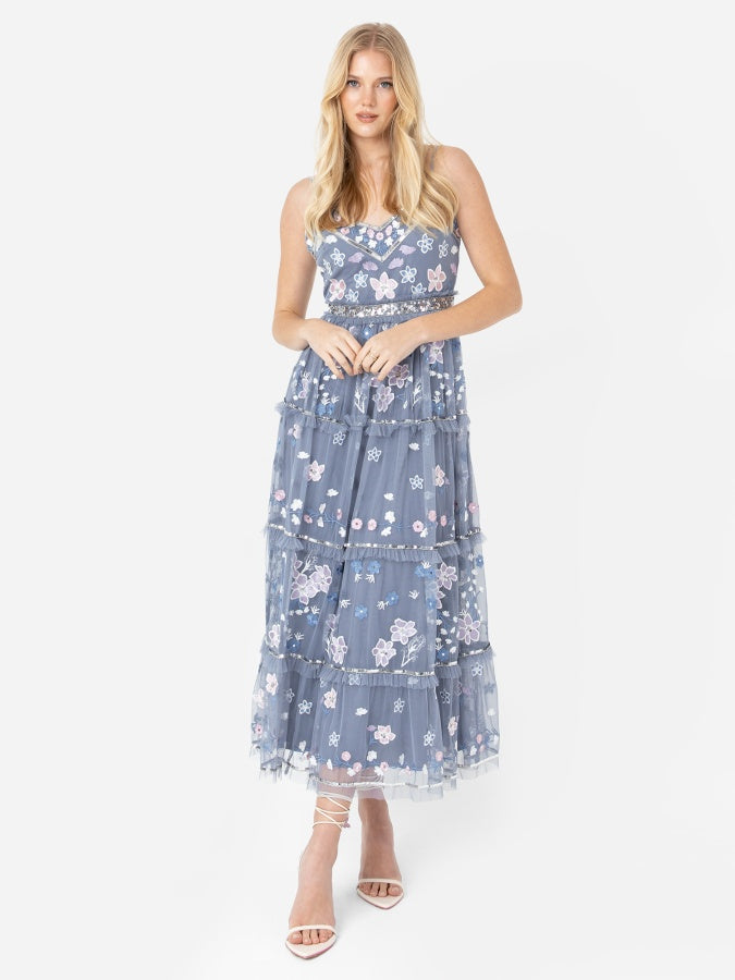 Maya Blue Floral Embellished Cami Midi Dress