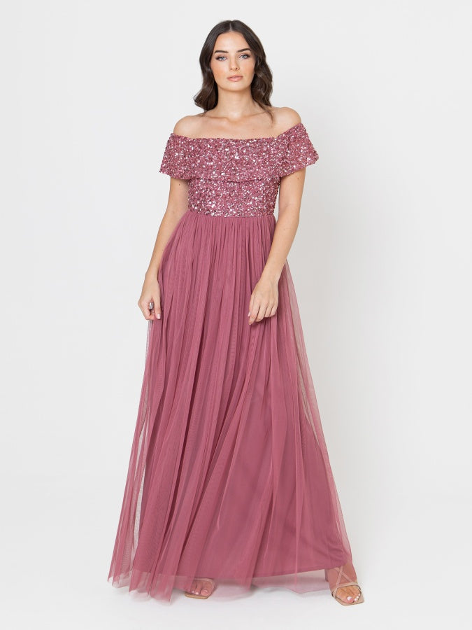 Maya Desert Rose Bardot Embellished Maxi Dress