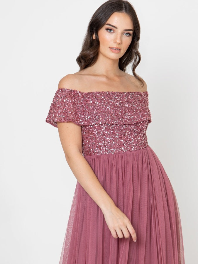 Maya Desert Rose Bardot Embellished Maxi Dress