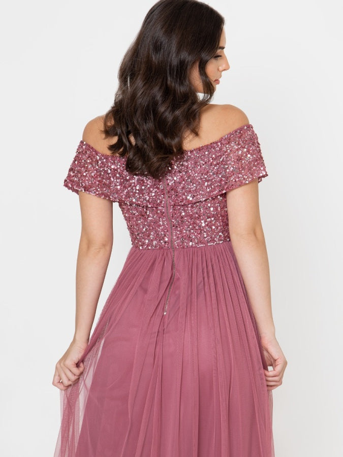 Maya Desert Rose Bardot Embellished Maxi Dress