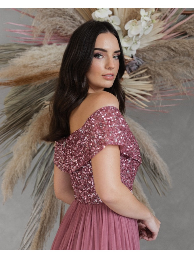 Maya Desert Rose Bardot Embellished Maxi Dress