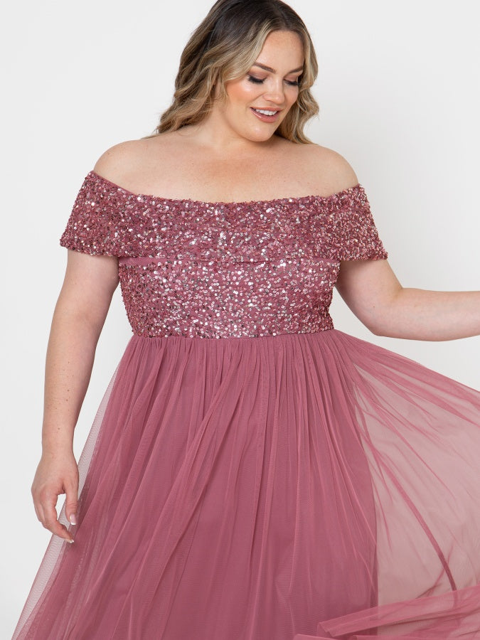 Maya Desert Rose Bardot Embellished Maxi Dress