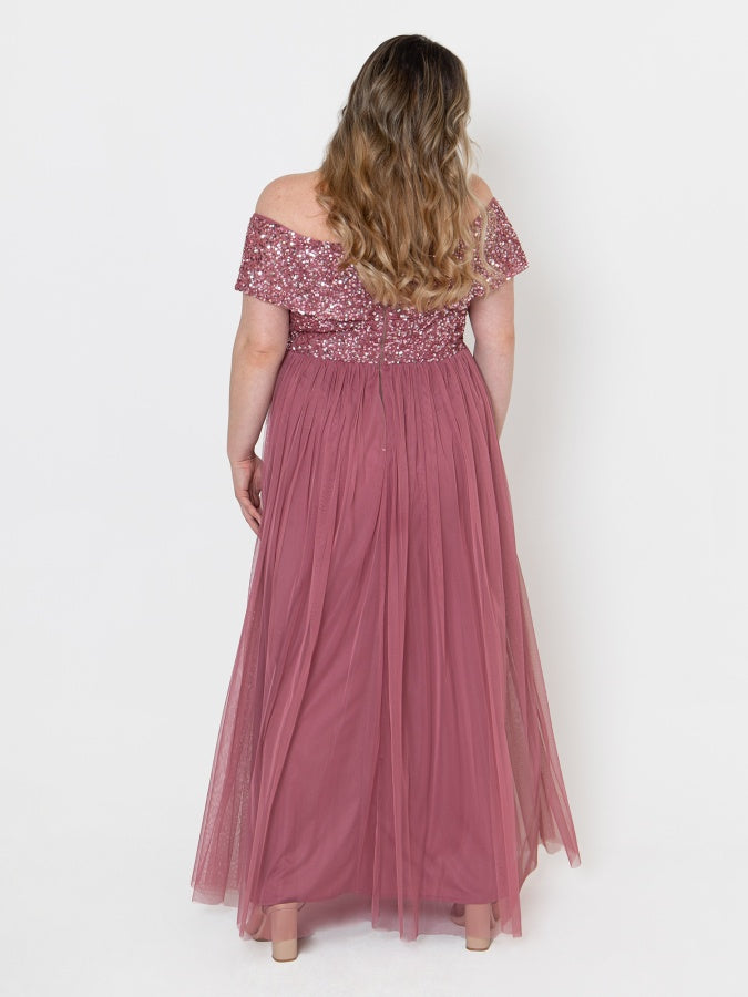 Maya Desert Rose Bardot Embellished Maxi Dress