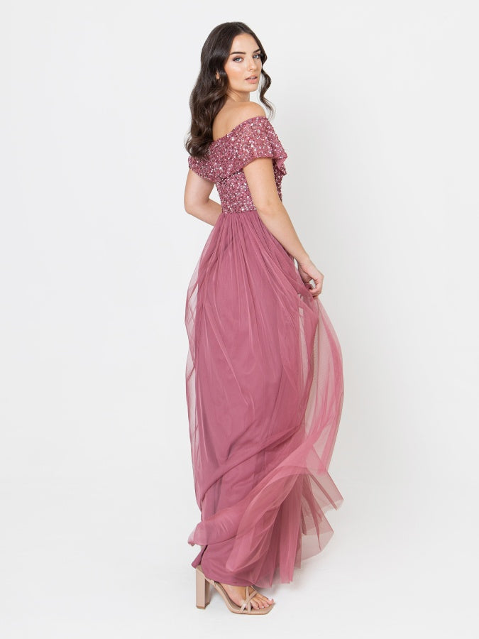 Maya Desert Rose Bardot Embellished Maxi Dress