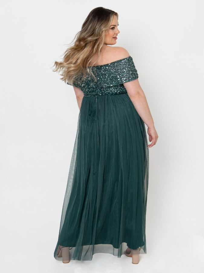 Maya Emerald Green Bardot Embellished Maxi Dress