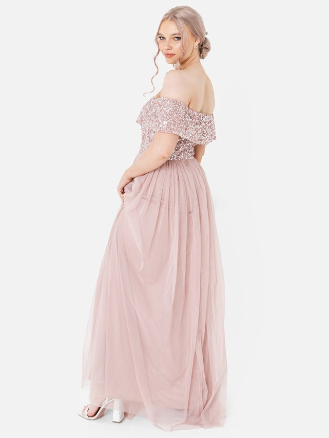 Maya Frosted Pink Bardot Embellished Maxi Dress