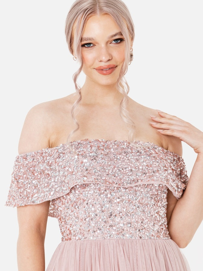 Maya Frosted Pink Bardot Embellished Maxi Dress