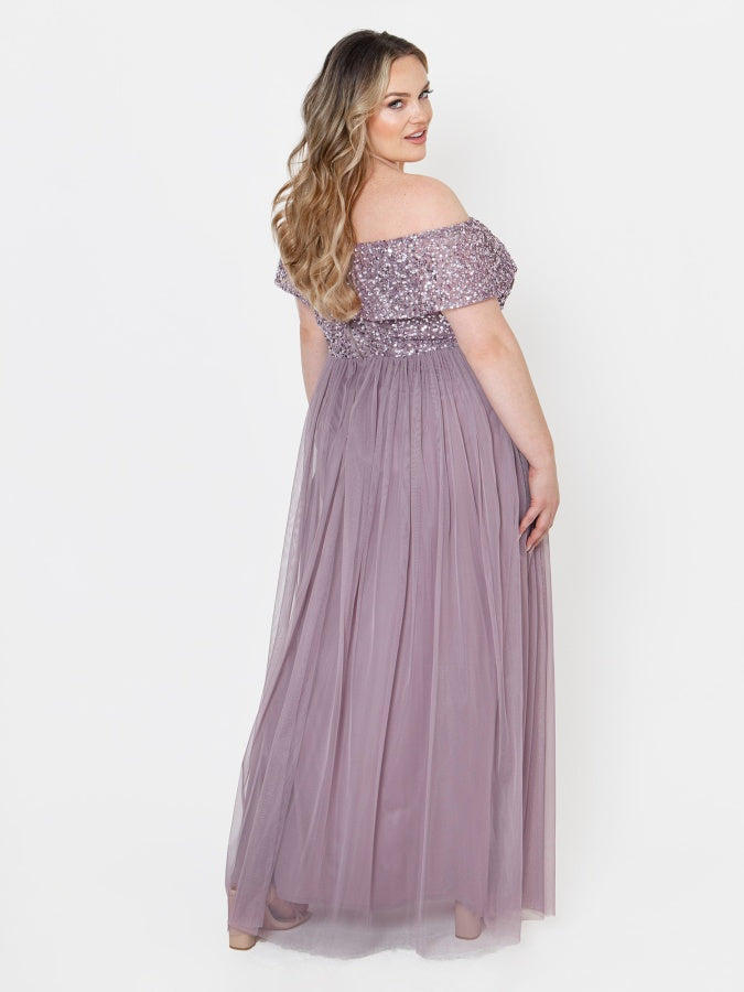 Maya Moody Lilac Bardot Embellished Maxi Dress