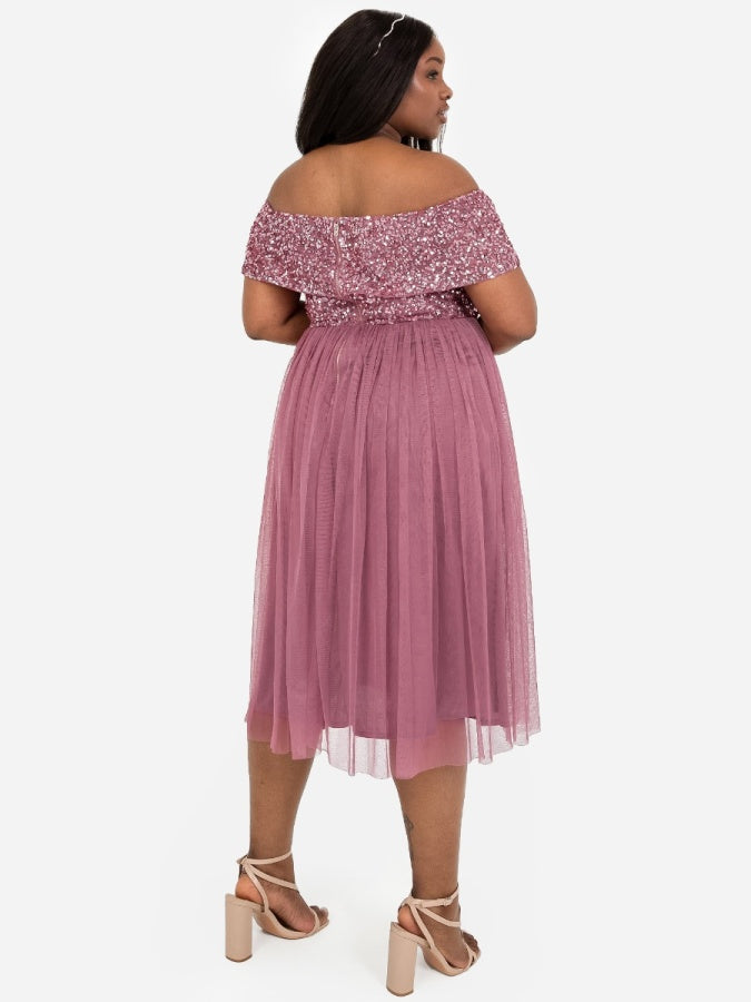 Maya Desert Rose Bardot Embellished Midi Dress