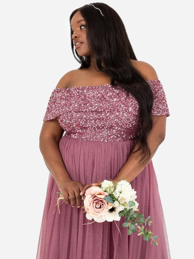 Maya Desert Rose Bardot Embellished Midi Dress