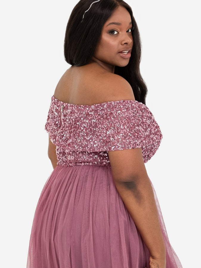 Maya Desert Rose Bardot Embellished Midi Dress