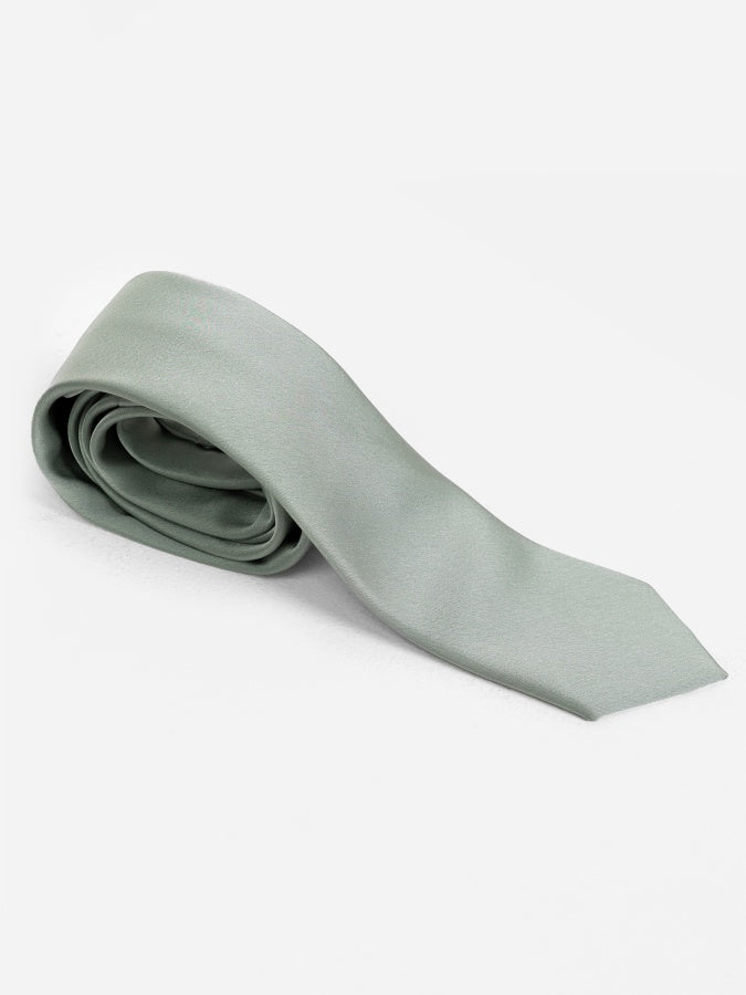 Maya Deluxe Sage Green Satin Tie and Pocket Square Set